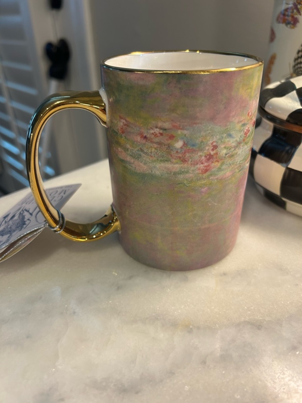 NEW CLAUDE MONET WATER LILIES MUG WITH GOLD HANDLE